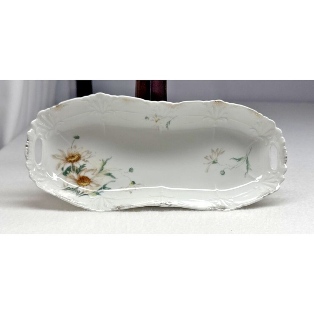 Weimar Germany Floral Relish Tray Daisy Celery Asparagus Serving Dish Antique